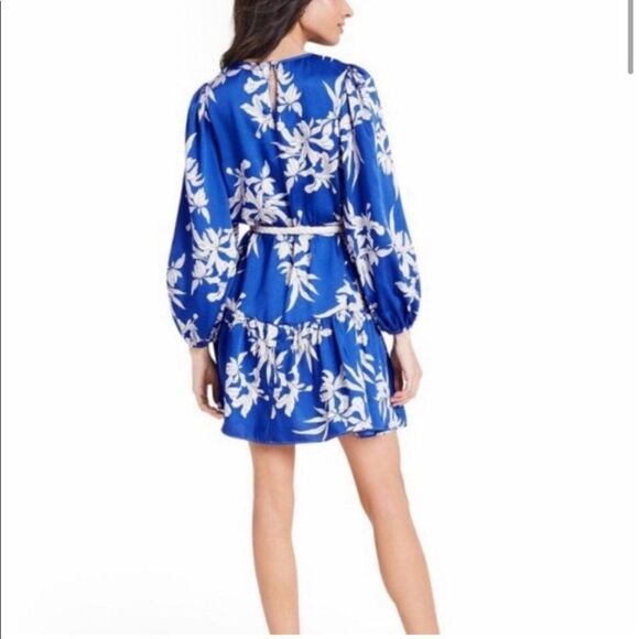 Alexis X Target Blue and White Floral Long Sleeve Mini Dress With Rope Belt - Picture 14 of 15